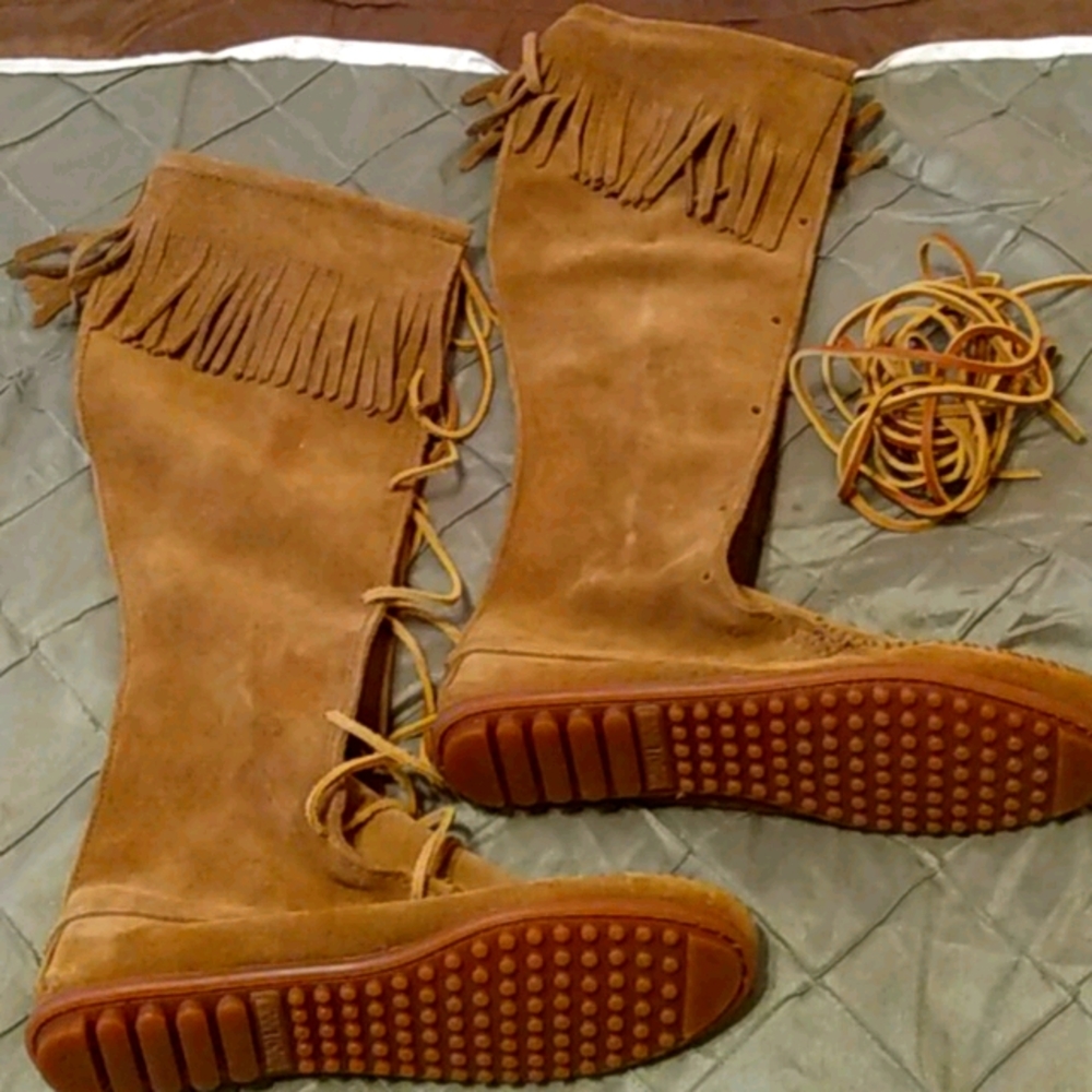 Minnetonka knee high lace boots